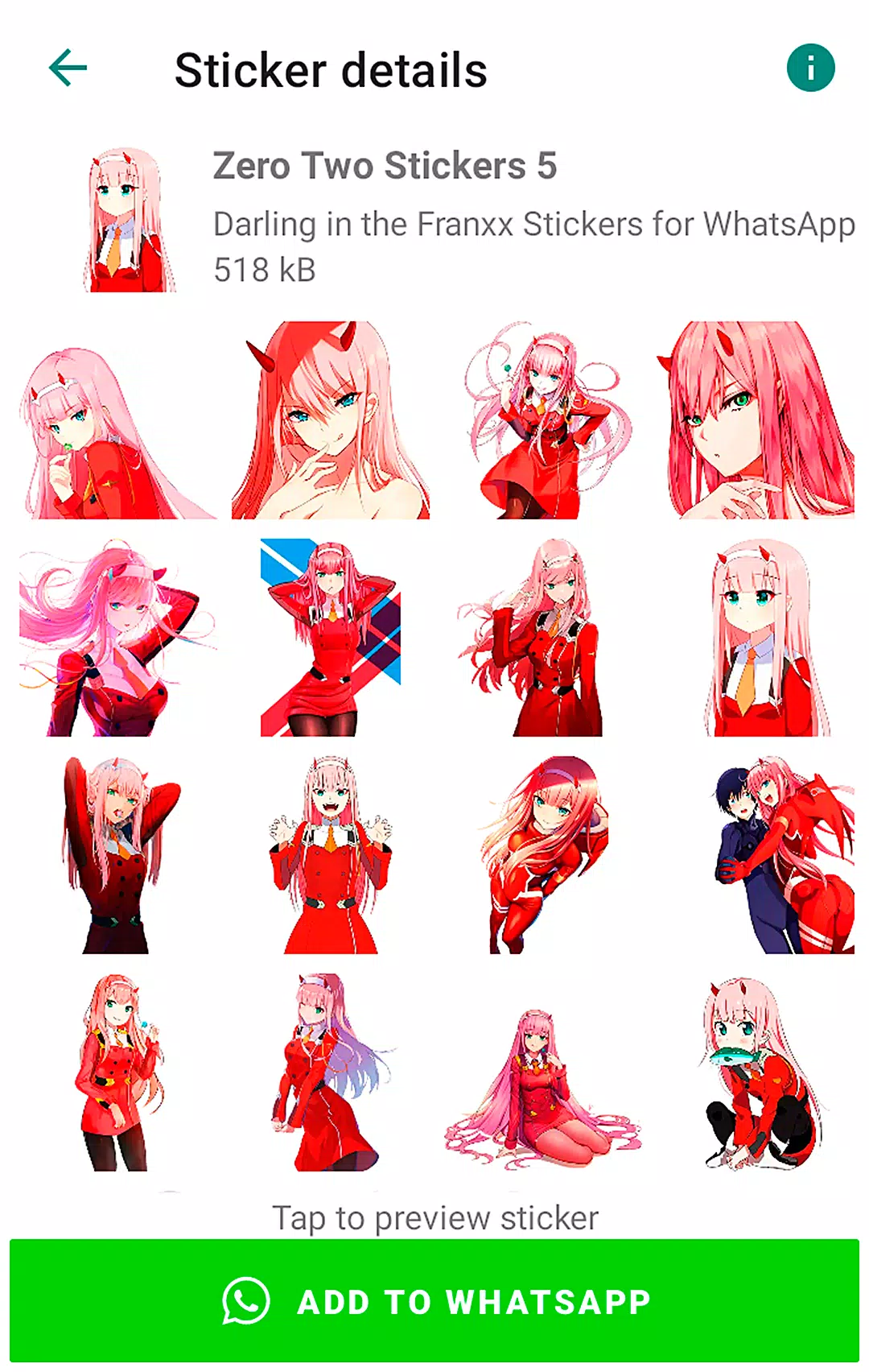 Zero Two Sticker Pack, Darling in the FranXX, Stickers