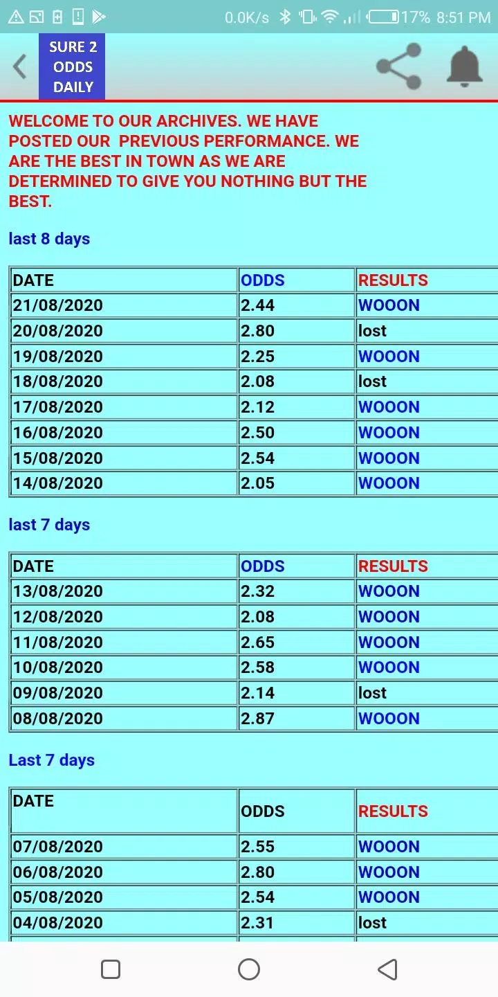 Daily 2 Odds