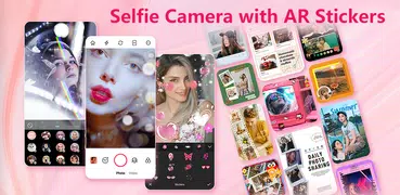 Câmera selfie com adesivos AR