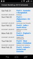 Cricket WorldCup 2015 Schedule capture d'écran 1