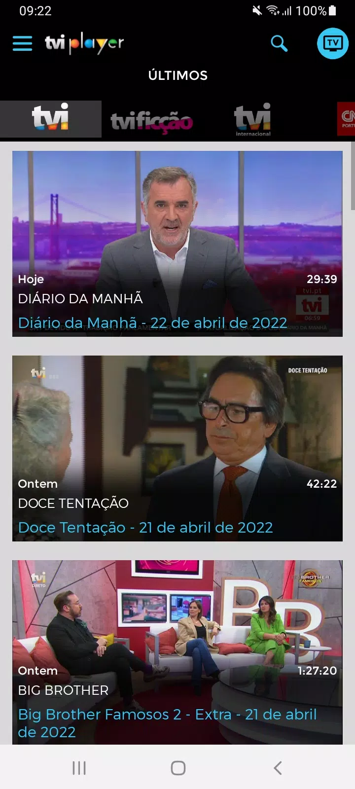 Últimos  TVI Player