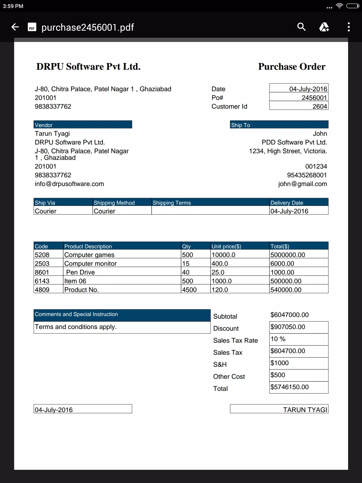 Purchase Order Po Pdf Maker Apk For Android Download