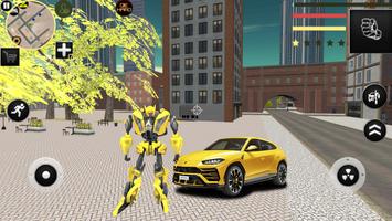 Poster Golden Robot Car Transforme Futuristic Supercar