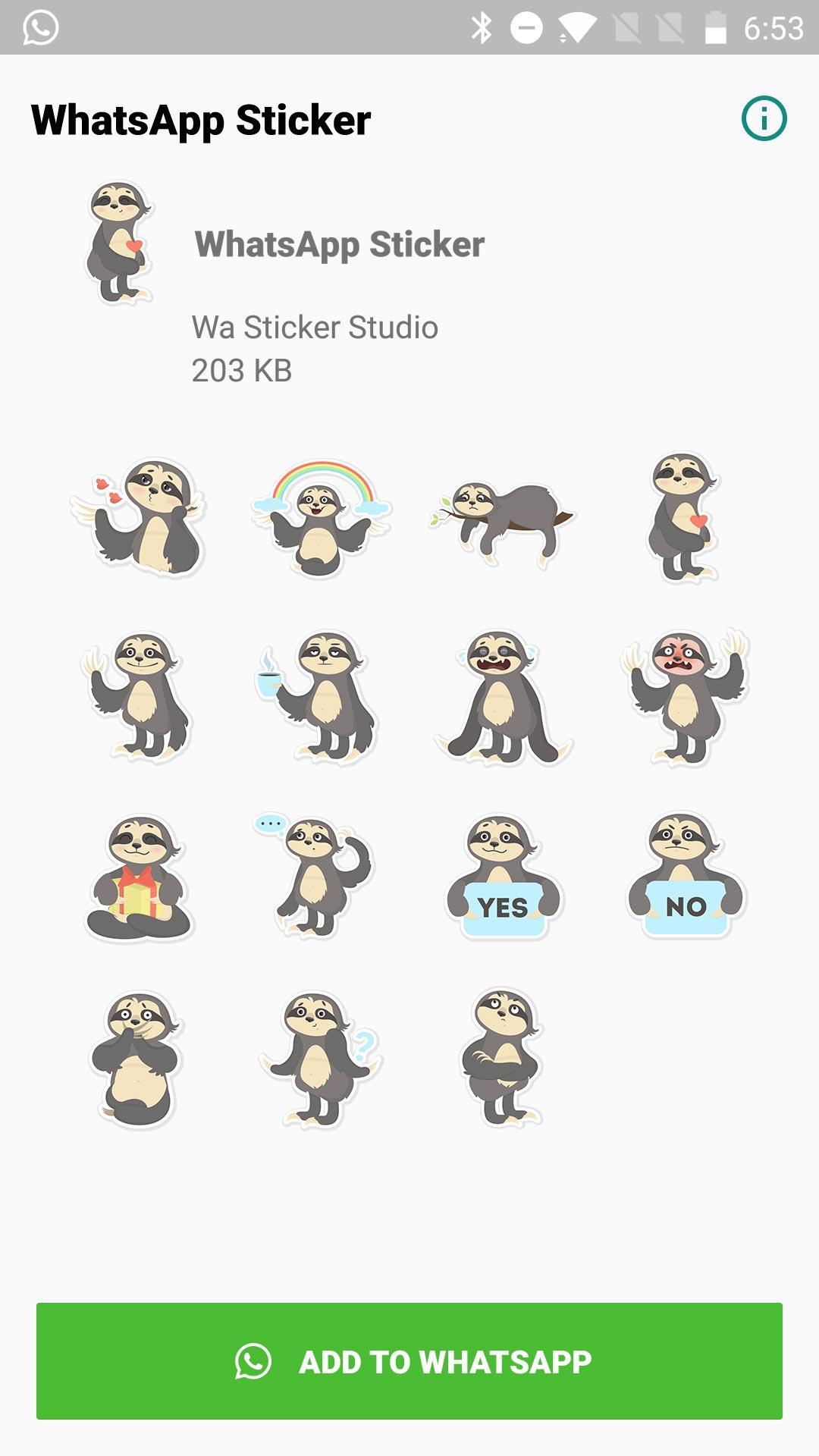 Cute Sloth Stickers For Whatsapp
