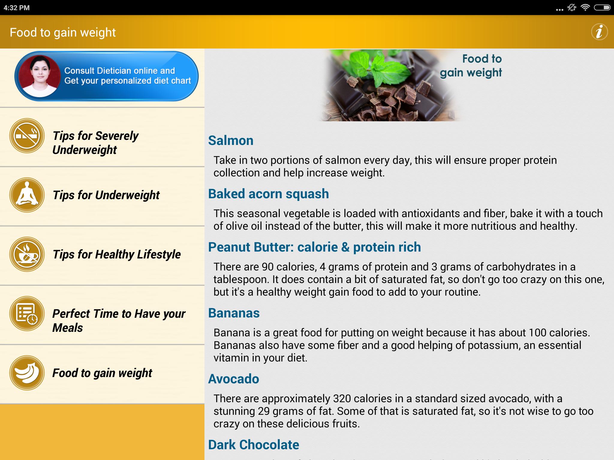 good diet chart for weight gain
