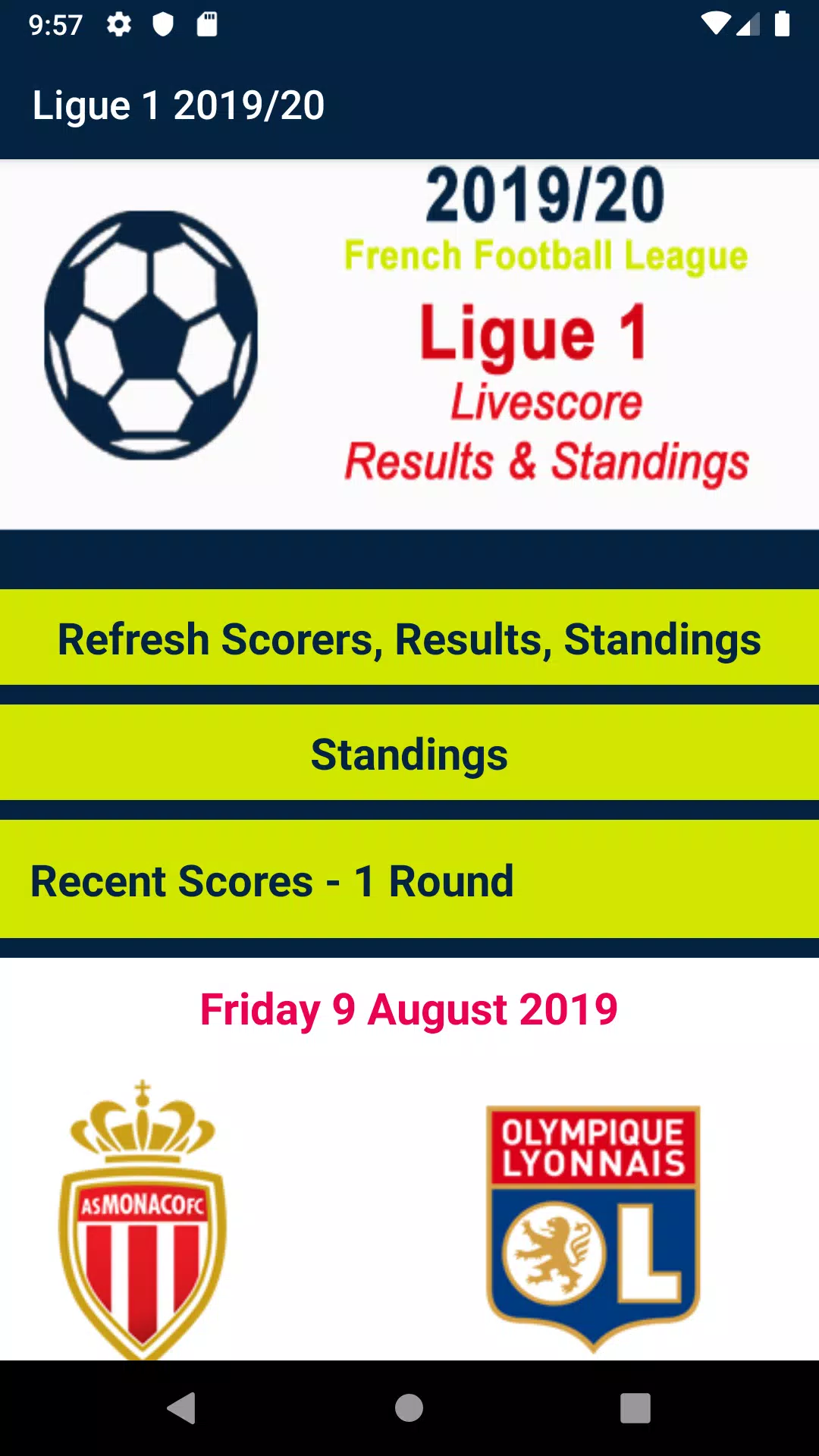 Résultats en direct - Ligue 1 2019/20 APK pour Android Télécharger