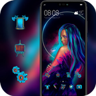 Cool magic neon digital art girl theme simgesi