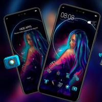 برنامه‌نما Cool magic neon digital art girl theme عکس از صفحه