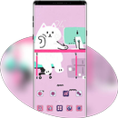 Pink theme White cat at work aplikacja