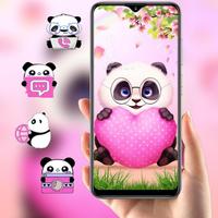 Pink Cartoon Panda Love theme Affiche