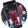 Telephone booth theme snowy winter dog