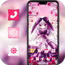 Girl under romantic apple tree theme APK