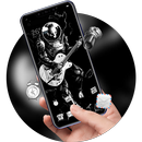 Skull playing guitar theme Black drawing aplikacja