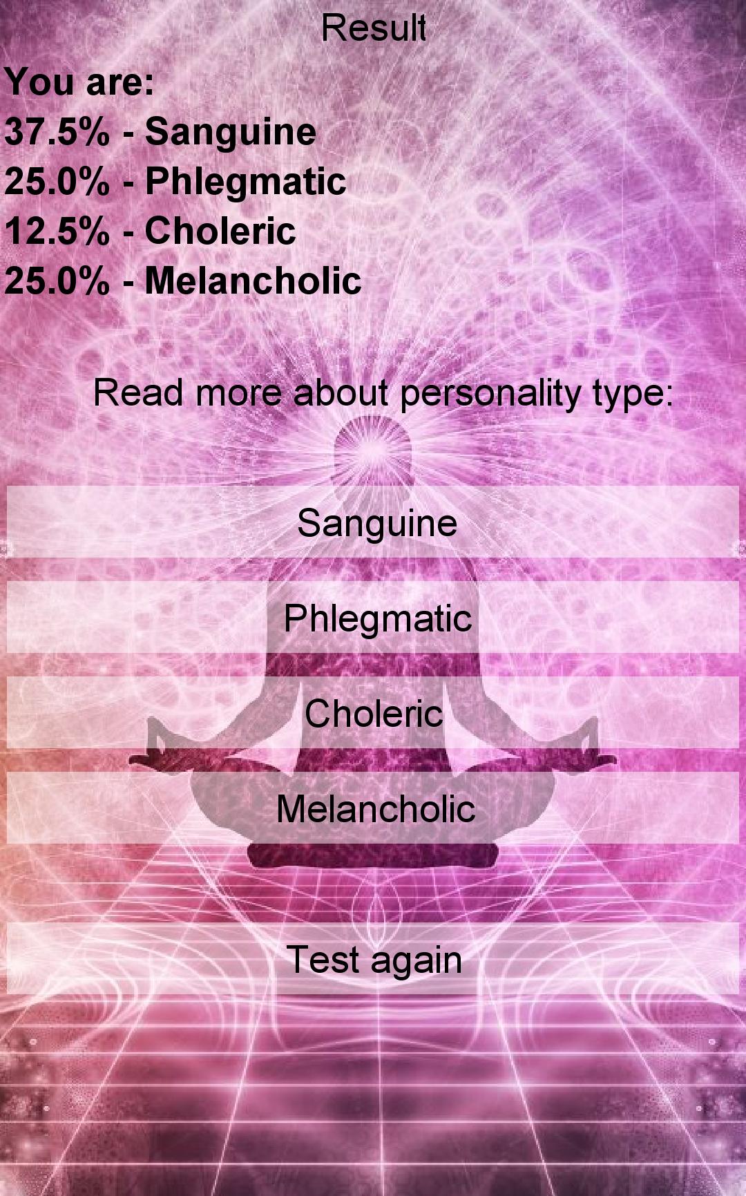 Personality sanguine choleric melancholic phlegmatic test