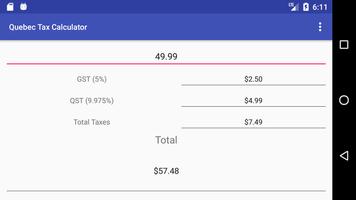 Calculatrice de taxes Québec capture d'écran 3